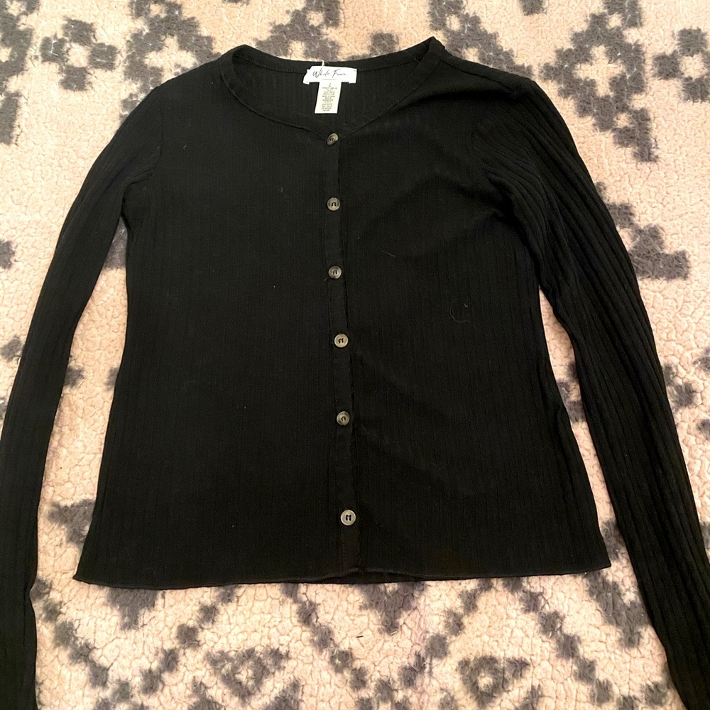 White farm black long sleeve button down shirt
